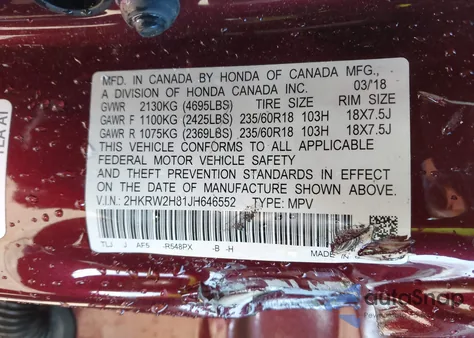 2018 Honda Cr-V Ex-L/Ex-L Navi z USA, uszkodzony, nr VIN 2HKRW2H81JH646552